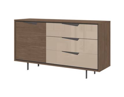 Comoda mare cu 1 usa si 3 sertare LEFT 155x85x45cm Lincoln Walnut/ Mokka HG lucios 