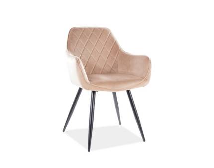 Scaun tapitat LINEA VELVET catifea beige 59x59xH82cm, picioare negre