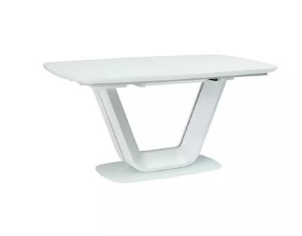 Masa extensibila ARMANI WHITE din MDF cu sticla securizata termorezistenta alba, metal alb 160-220x90xH76cm