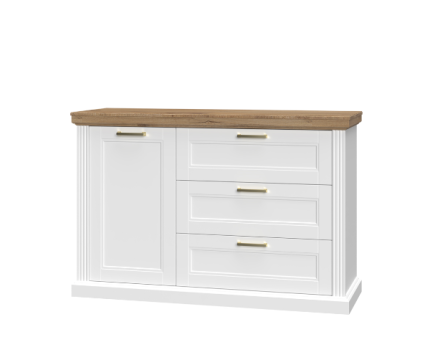Comoda cu 1 usa si 3 sertare TARA WHITE 138x91x48cm alb mat/ nuc Pacific