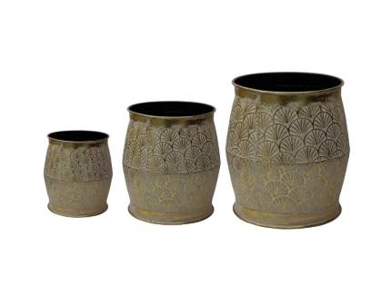 Set 3 ghivece rotunde aurii din metal 