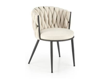 Scaun tapitat K516 elegant, material textil beige 40x48xH79cm, cadru si picioare negre