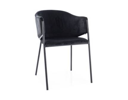 Scaun tapitat BONO VELVET design rotunjit minimalist, catifea black 55x60xH77cm, picioare negre