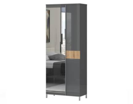 Dulap hol cu 2 usi ONYX 76x191x35cm antracit lucios/ nuc Pacific - oglinda