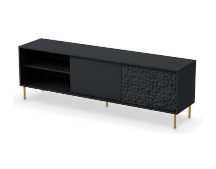 Comoda TV cu 2 usi si raft liber BULLET 180x58x41cm negru, picioare aurii