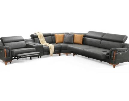 Coltar cu 1 recliner, sezut reglabil si sound system RIO L cu tetiere reglabile, sistem cooler pentru pahare, port USB, personalizabil 360x335cm