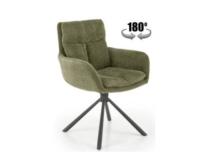 Scaun tapitat K495 rotativ, confortabil, material textil olive 50x50xH87cm, picioare negre 