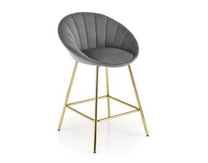 Set 2 scaune tapitate pentru bar H112 catifea grey 58x49xH87cm, picioare aurii