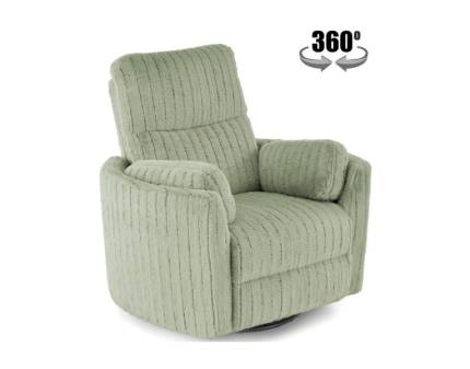 Fotoliu PEGAS rotativ cu recliner electric, incarcare USB integrata, functie de balansoar, material plusat mint, confortabil 110x110-170xH81-108cm  