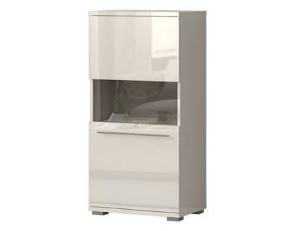 Vitrina medie cu sticla PIANO BEIGE 60x123x40cm bej lucios - sticla, maner si picioare crom