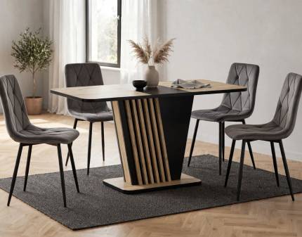 Set dining masa extensibila NEVIO 125-170x75xH76cm si TOM VELVET 4 scaune tapitate grey
