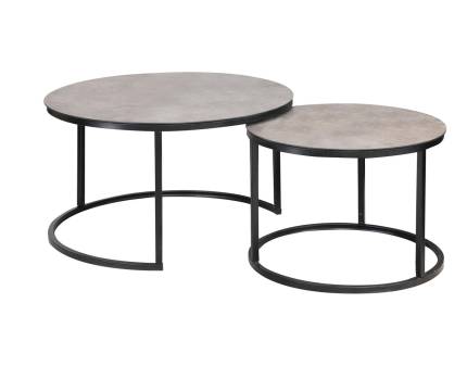 Set 2 masute ATLANTA A din sticla cu efect de marmura gri, metal negru 80xH45cm / 60xH40cm