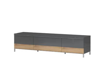 Comoda TV cu 2 usi si 1 sertar ONYX 180x46x45cm antracit lucios/ nuc Pacific, manere si picioare crom