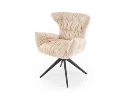 Scaun tapitat K595 rotativ, comfort, material textil beige 68x66xH88cm, picioare negre