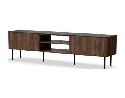 Comoda TV SOLANO 200x55x40cm nuc Warmia/ marmura neagra, picioare negre