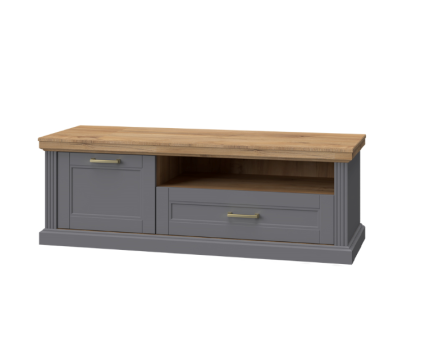 Comoda TV cu spatiu liber, 1 usa si 1 sertar TARA GREY 151x52x54cm grafit mat/ nuc Pacific